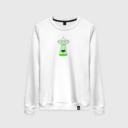 Свитшот хлопковый женский To the Moon - корова и НЛО, цвет: белый