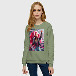 Свитшот хлопковый женский Barbie - punks not dead motto, цвет: авокадо — фото 2