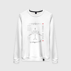 Свитшот хлопковый женский ТУ-95МС Медведь чертеж, цвет: белый