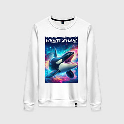 Свитшот хлопковый женский Space killer whale - ai art fantasy, цвет: белый