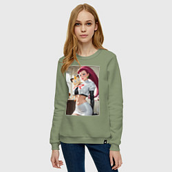 Свитшот хлопковый женский Джесси и Мяут - команда Р: Покемоны, цвет: авокадо — фото 2