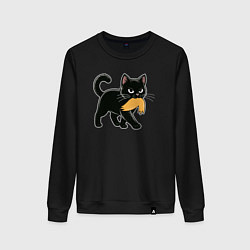 Свитшот хлопковый женский Котик и парик Трампа, цвет: черный