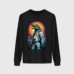 Свитшот хлопковый женский Крокодил бравый космонавт - нейроарт, цвет: черный