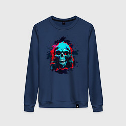 Свитшот хлопковый женский Инфернальный череп, цвет: тёмно-синий