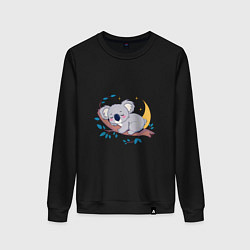 Свитшот хлопковый женский Сон коалы на ветке, цвет: черный