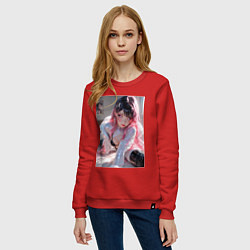 Свитшот хлопковый женский Девушка в откровенном наряде на кровати, цвет: красный — фото 2