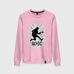 Свитшот хлопковый женский ACDC Ангус Янг в прыжке с гитарой, цвет: светло-розовый