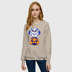 Свитшот хлопковый женский Halloween owl, цвет: миндальный — фото 2