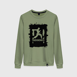 Свитшот хлопковый женский Тхэквондо черное гаффити, цвет: авокадо