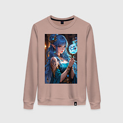 Свитшот хлопковый женский Прекрасная эльийка-маг с посохом, цвет: пыльно-розовый