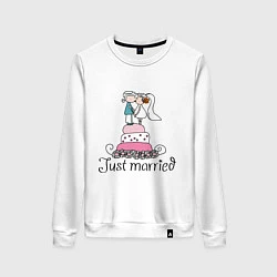 Свитшот хлопковый женский Just Married - Свадебный торт, цвет: белый