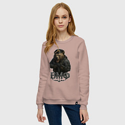 Свитшот хлопковый женский ВМФ медведь пехотинец, цвет: пыльно-розовый — фото 2