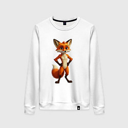 Свитшот хлопковый женский Милый лисенок стоящий с лапами на талии, цвет: белый