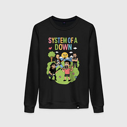 Свитшот хлопковый женский System of a Down, мультяшный стиль, цвет: черный