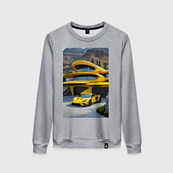 Свитшот хлопковый женский Желтый суперкар у дома, цвет: меланж