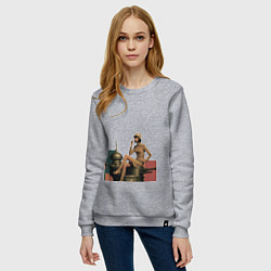 Свитшот хлопковый женский Девушка на орудийной башне ретрофутуризм поп-арт 1, цвет: меланж — фото 2