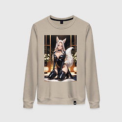 Свитшот хлопковый женский Белая лисица в откровенном наряде, цвет: миндальный