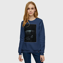 Свитшот хлопковый женский Девушка прячется в машине ужасы триллер, цвет: тёмно-синий — фото 2