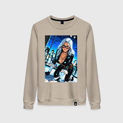 Свитшот хлопковый женский Черная кошка на крыше, цвет: миндальный