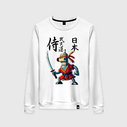 Свитшот хлопковый женский Bender bending robot with katana - samurai, цвет: белый