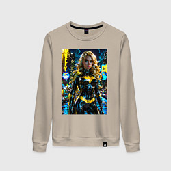 Свитшот хлопковый женский Черная Канарейка на улице города, цвет: миндальный