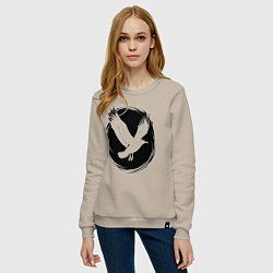 Свитшот хлопковый женский Чайка в черном круге, цвет: миндальный — фото 2