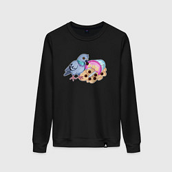 Свитшот хлопковый женский Голубь с бабл ти, цвет: черный