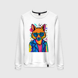 Свитшот хлопковый женский Лиса Pop Colors, цвет: белый
