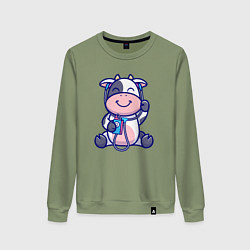 Свитшот хлопковый женский Музыкальная коровка, цвет: авокадо