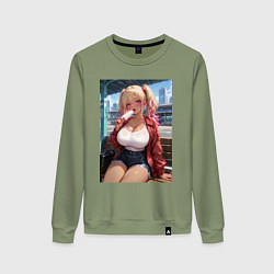 Свитшот хлопковый женский Гяру эротично кушает мороженное, цвет: авокадо