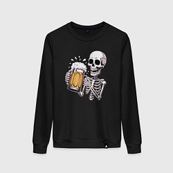 Свитшот хлопковый женский Пивной скелет, цвет: черный