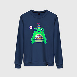 Свитшот хлопковый женский Лягушка с тортиком, цвет: тёмно-синий