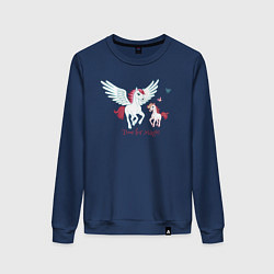 Свитшот хлопковый женский Милые волшебные животные лошадь и Пегас, цвет: тёмно-синий