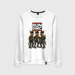 Свитшот хлопковый женский Run DMC в виде псов, цвет: белый