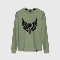 Свитшот хлопковый женский Башкортостан крылья с этническими мотивами, цвет: авокадо