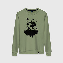 Свитшот хлопковый женский Город под луной отражение мира, цвет: авокадо