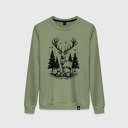 Женский свитшот Олень в новогоднем лесу