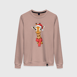 Свитшот хлопковый женский Новогодний портрет жирафа, цвет: пыльно-розовый