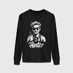 Свитшот хлопковый женский Хипстер с кружкой, цвет: черный