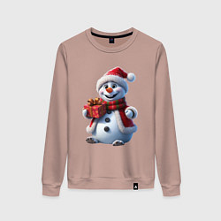 Женский свитшот Новогодний снеговик в красной шапке