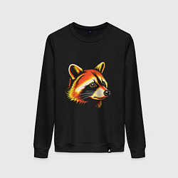 Свитшот хлопковый женский Оранжевый енот, цвет: черный