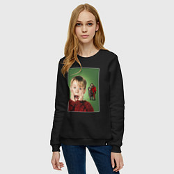 Свитшот хлопковый женский Home alone, цвет: черный — фото 2