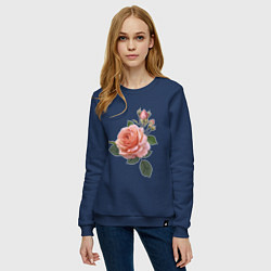 Свитшот хлопковый женский Розовые розы, цвет: тёмно-синий — фото 2