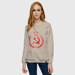Свитшот хлопковый женский СССР герб, цвет: миндальный — фото 2