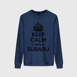 Свитшот хлопковый женский Keep Calm & I own a Subaru, цвет: тёмно-синий