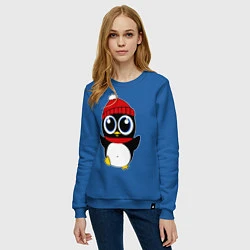 Свитшот хлопковый женский Удивленный пингвинчик, цвет: синий — фото 2