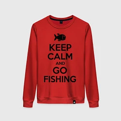 Свитшот хлопковый женский Keep Calm & Go fishing, цвет: красный