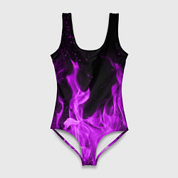Купальник-боди 3D женский Фиолетовый огонь, цвет: 3D-принт
