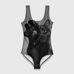 Купальник-боди 3D женский Черный котик, цвет: 3D-принт