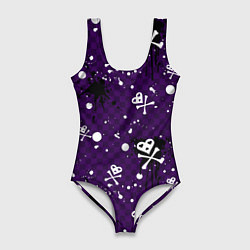 Купальник-боди 3D женский Эмо 2007 фиолетовый фон, цвет: 3D-принт